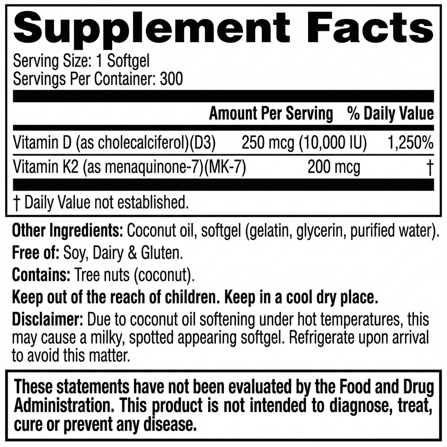Vitamin D3 + K2 with Coconut Oil