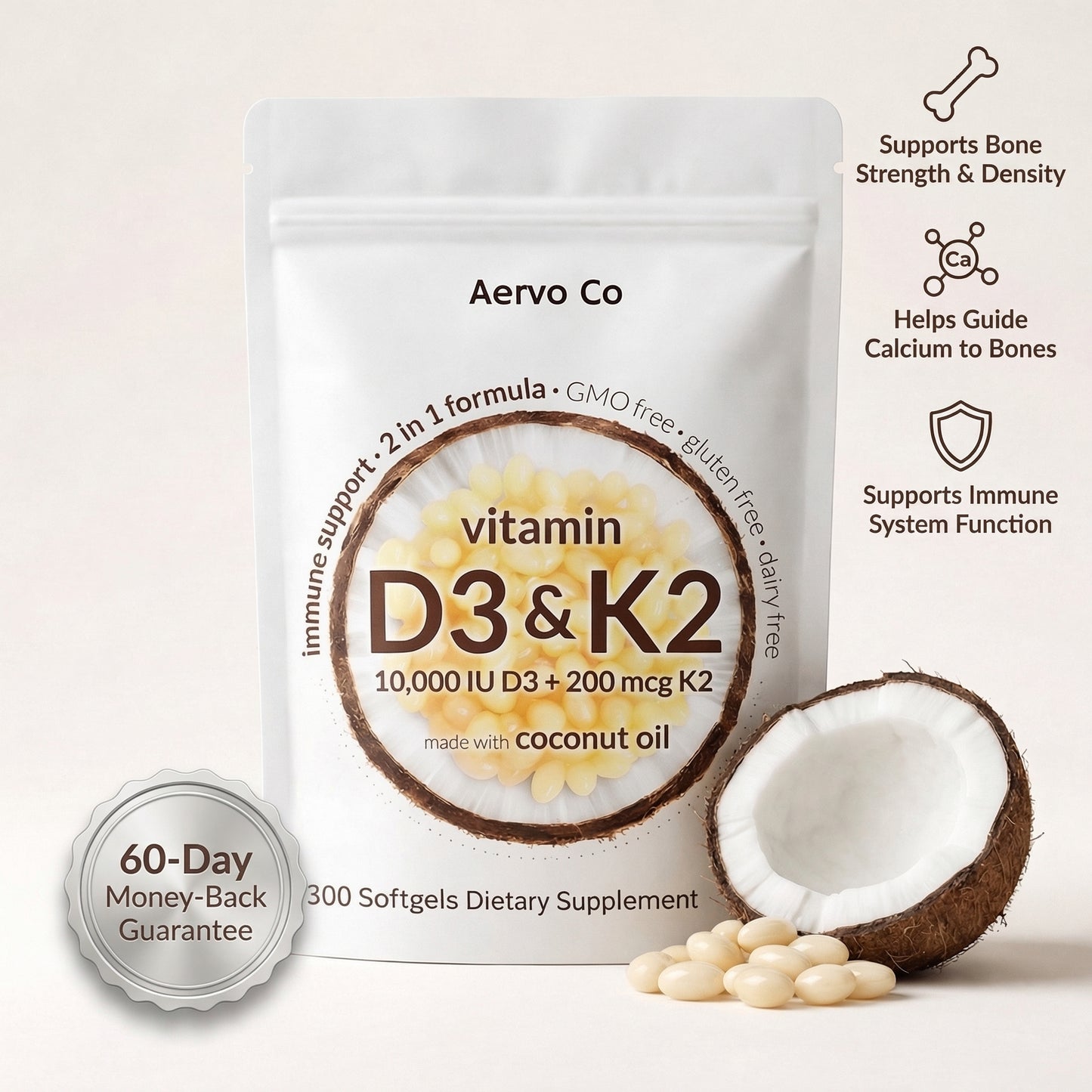 Vitamin D3 + K2 with Coconut Oil